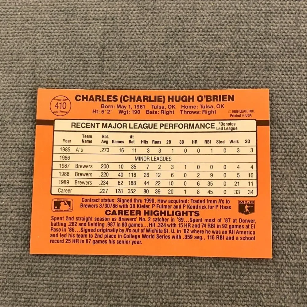 1990 Donruss Milwaukee Brewers Baseball Card Trading Card
